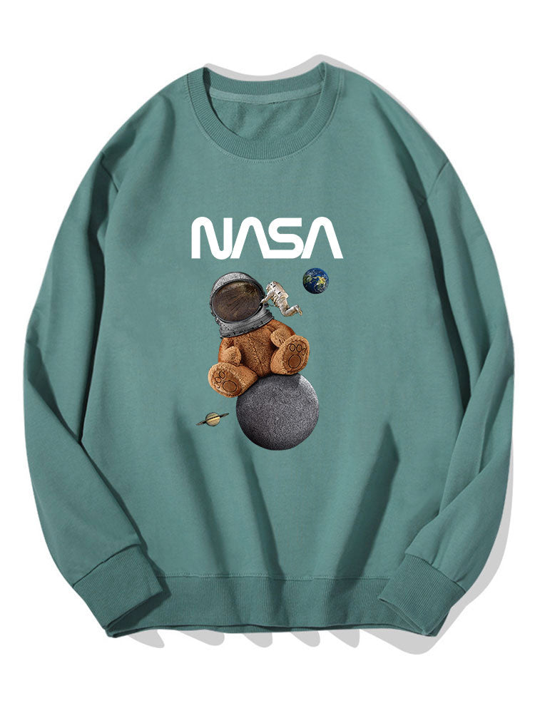 Space Bear Print Cotton Sweatshirt