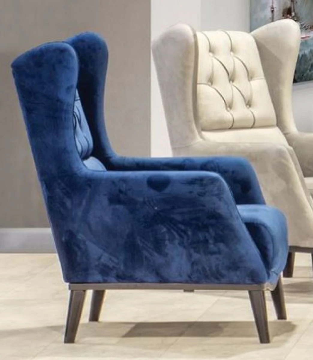 Casa Padrino sill¨®n orejero Chesterfield azul / negro 80 x 80 x A. 90 cm - Sill¨®n de sal¨®n moderno - Mobiliario Chesterfield - Mobiliario de Sal¨®n