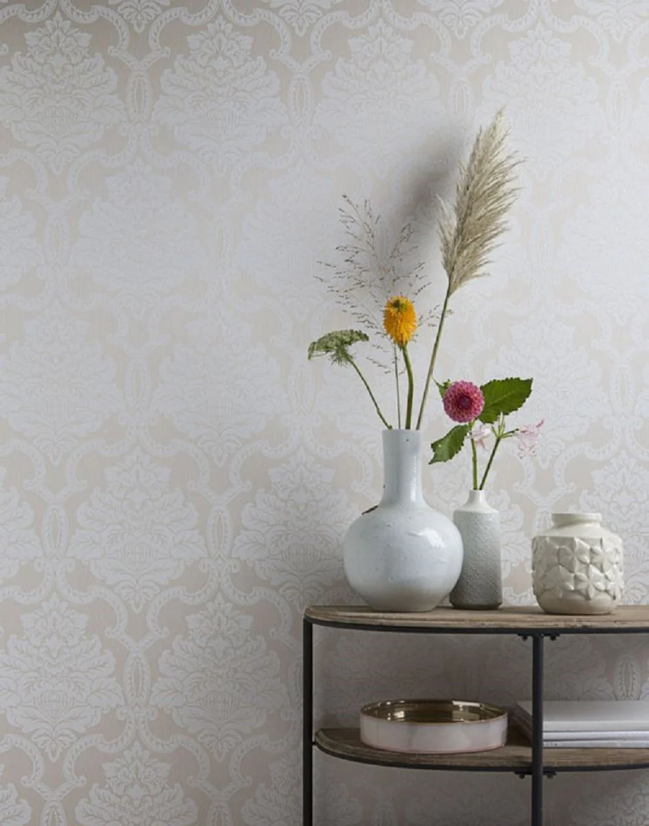 Casa Padrino papel pintado textil barroco rosa pálido / blanco 10,05 x 0,53 m - Papel Pintado Barroco - Accesorios Decorativos