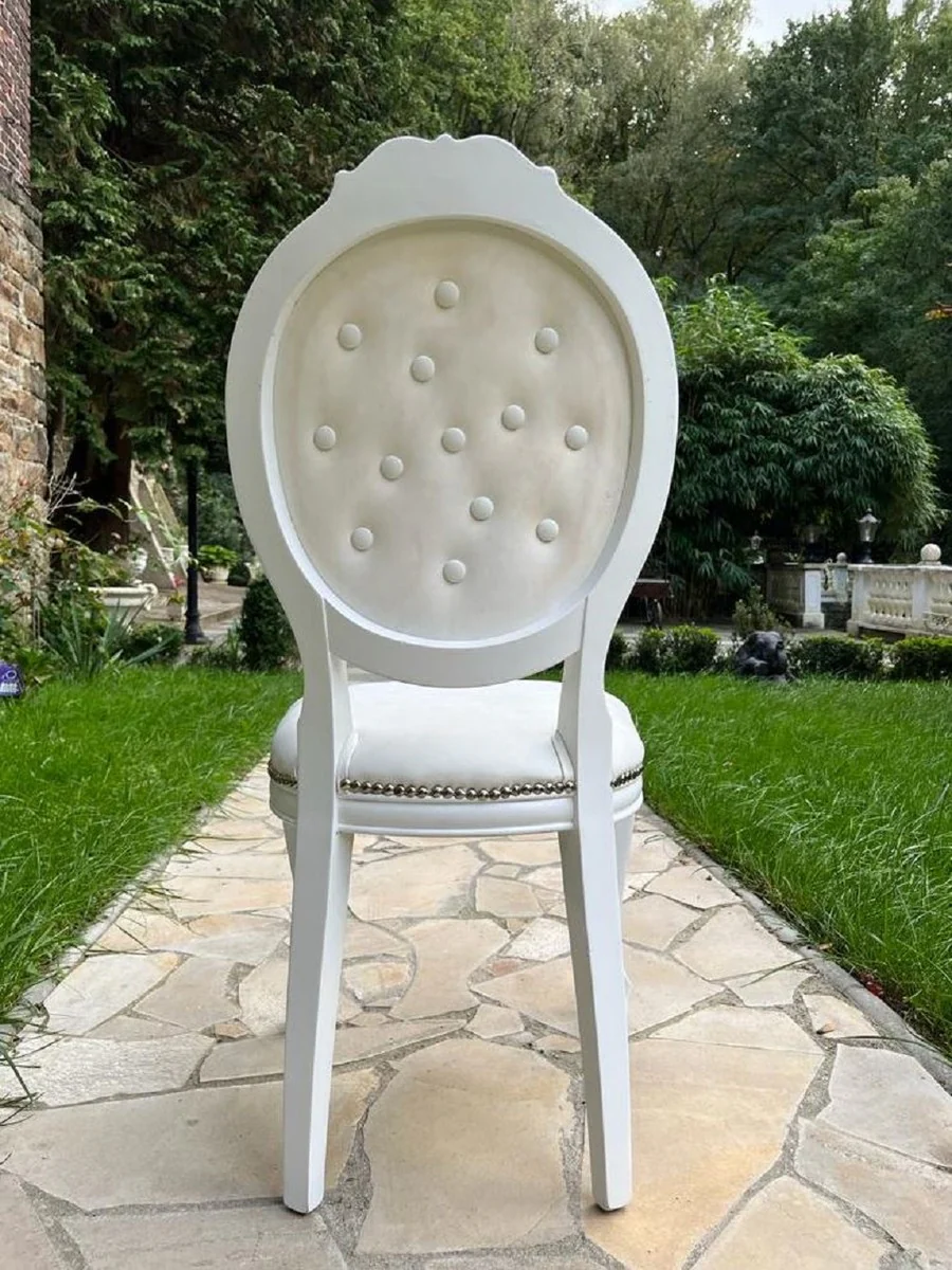 Casa Padrino silla de comedor barroco de lujo crema / blanco - Silla de estilo barroco hecha a mano con cuero artificial fino - Muebles de comedor estilo barroco - Muebles barrocos