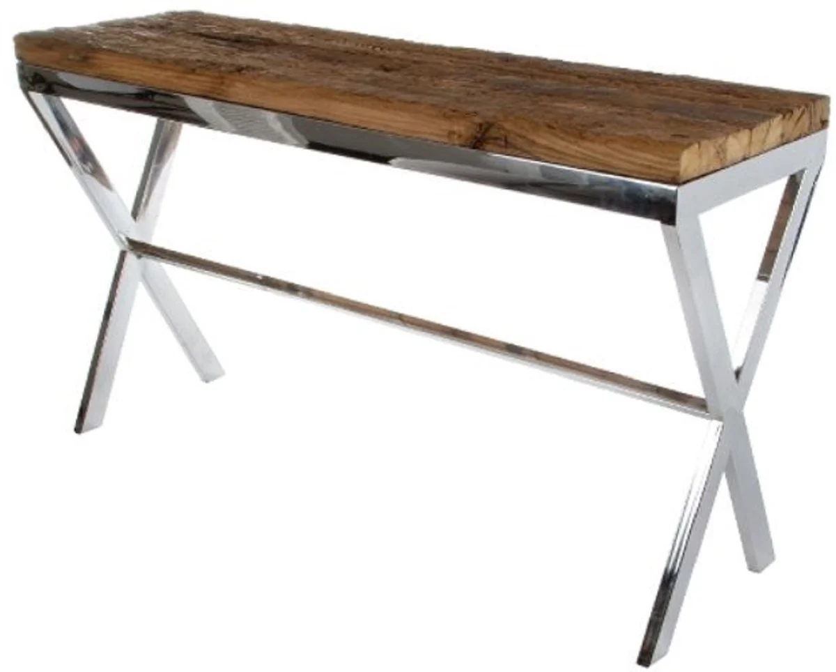 Casa Padrino consola de lujo marr¨®n / plata 140 x 40 x H. 80 cm - Mesa Consola con Superficie R¨²stica y Tapa de Vidrio Adicional