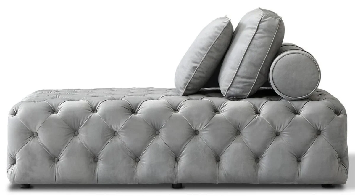 Casa Padrino chaise longue Chesterfield de lujo en velvet con 3 almohadas gris 162 x 90 x A. 65 cm - Muebles Chesterfield - Muebles de Sal¨®n