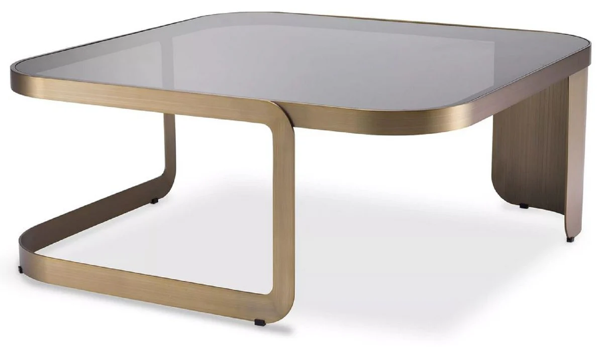 Casa Padrino mesa de centro de lujo lat¨®n / gris 90,5 x 90,5 x A. 38,5 cm - Mesa de sal¨®n de acero inoxidable con tapa de vidrio - Muebles de Sal¨®n - Muebles de Lujo