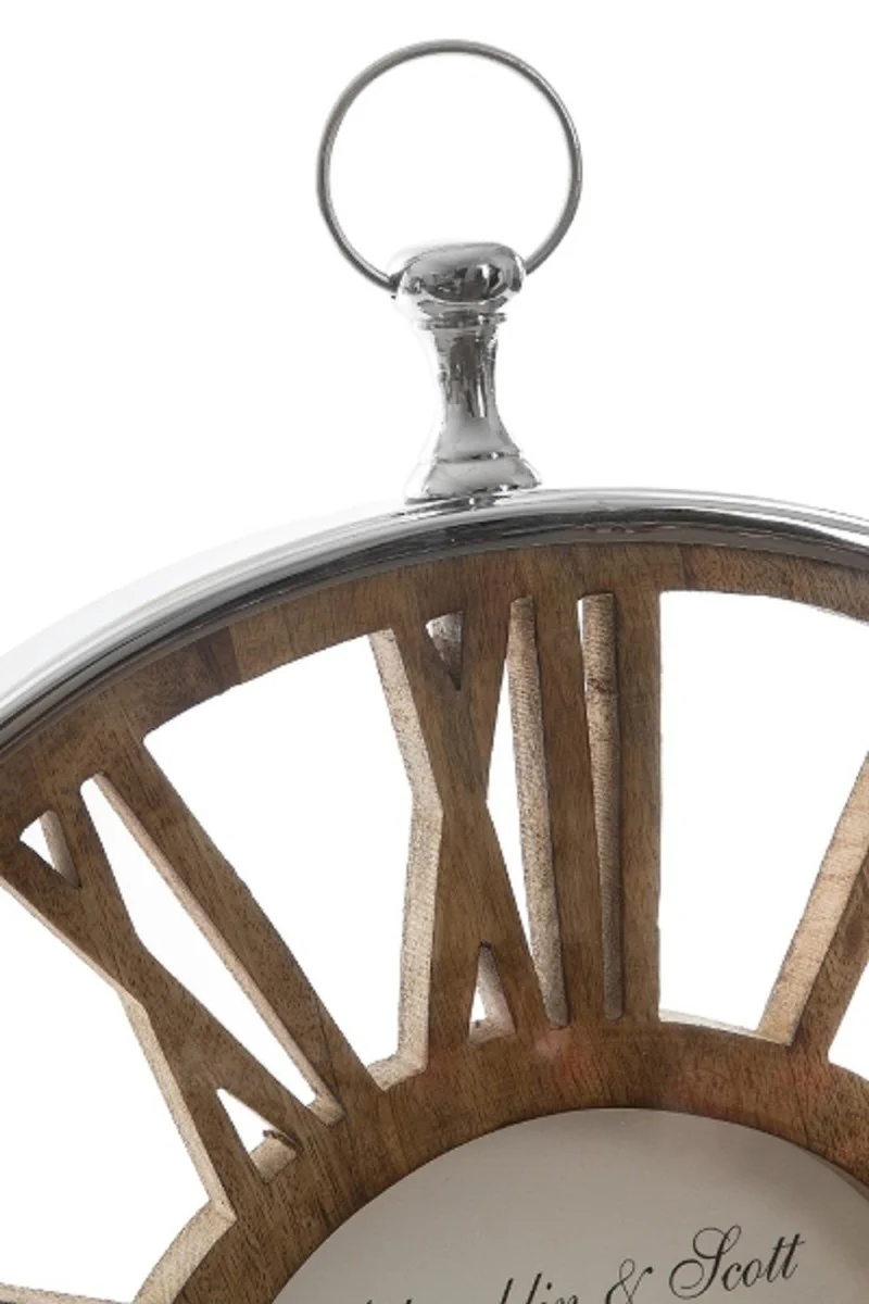 Casa Padrino reloj de pared de lujo en el diseño de un antiguo reloj de bolsillo plata / natural de Ø 50 cm - Reloj Redondo Decorativo con una Esfera de Reloj de Madera sin Tratar