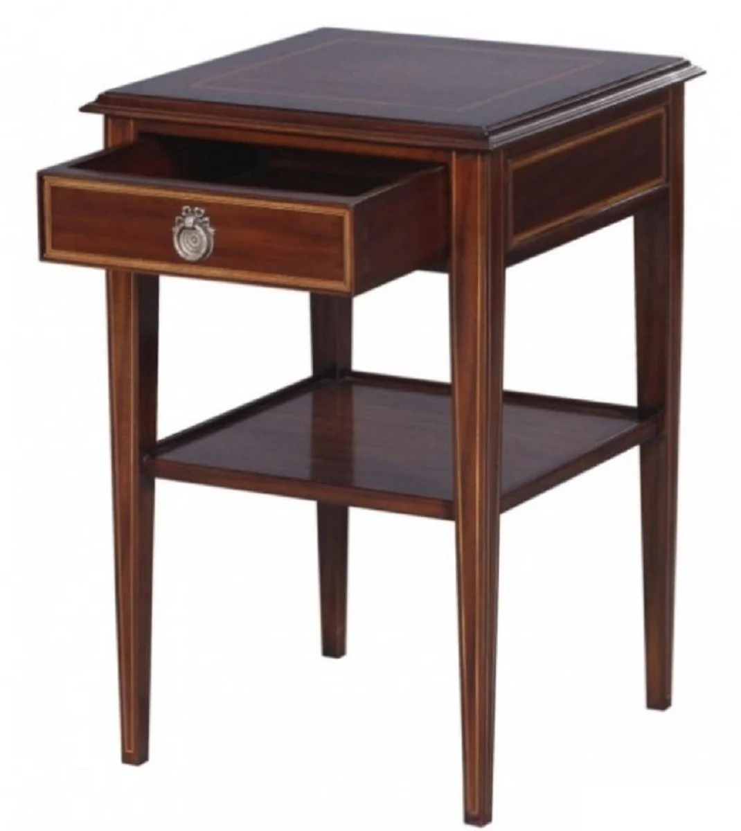 Casa Padrino Mesa Auxiliar de Madera de Caoba de Estilo Art Nouveau de Lujo con Caj¨®n Marr¨®n Oscuro / Oro 40 x 40 x H. 61 cm - Calidad de Lujo