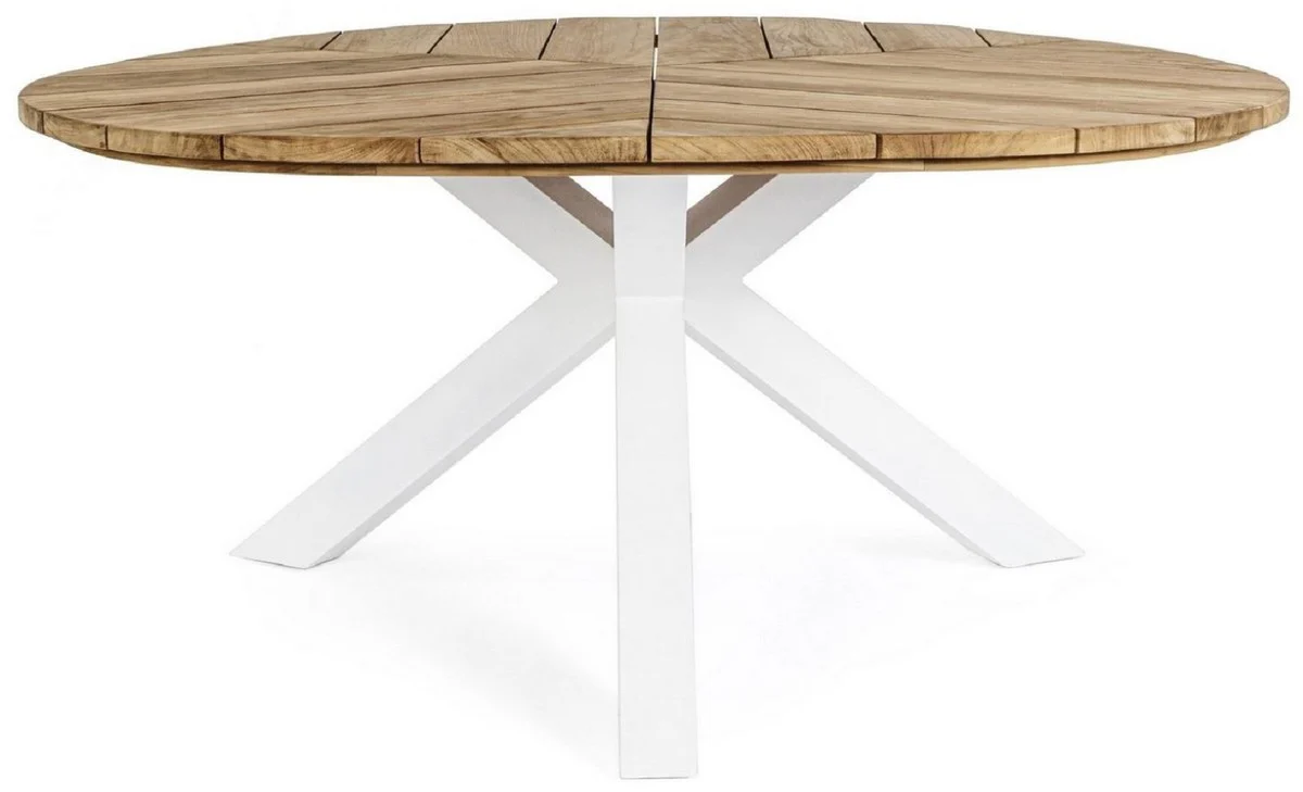Casa Padrino mesa de jard¨ªn de lujo natural / blanco ? 160 x A. 77 cm - Mesa de comedor de jard¨ªn con tapa de teca y patas de aluminio - Mesa de jard¨ªn y terraza - Muebles de jard¨ªn y terraza de lujo