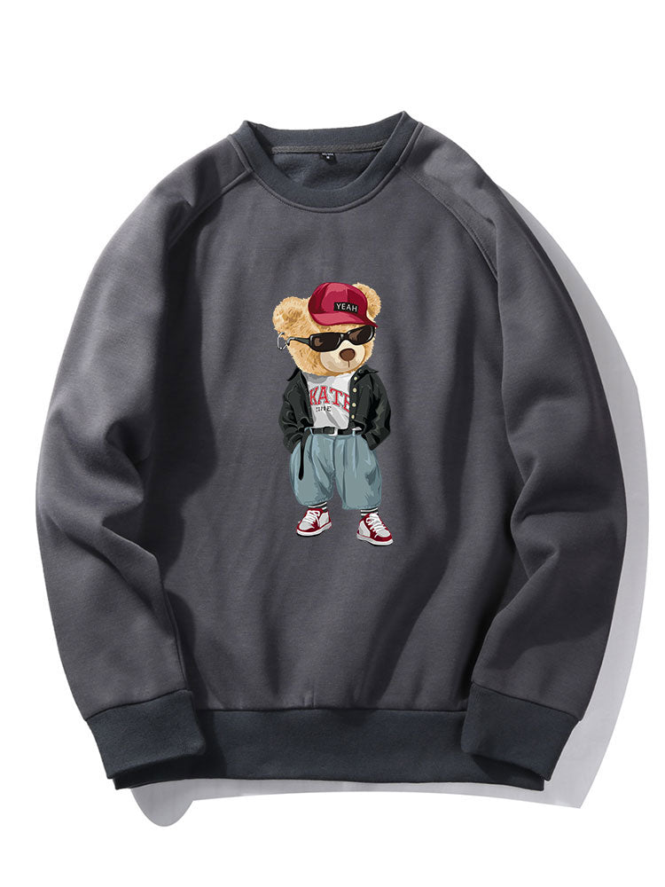 Hip Hop Style Bear Print Raglan Sleeve Sweatshirt