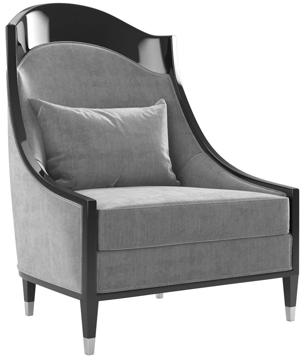 Casa Padrino sill¨®n de sal¨®n Art Deco de lujo gris / negro / plata 80 x 85 x A. 110 cm - Calidad de Lujo - Muebles Art Deco