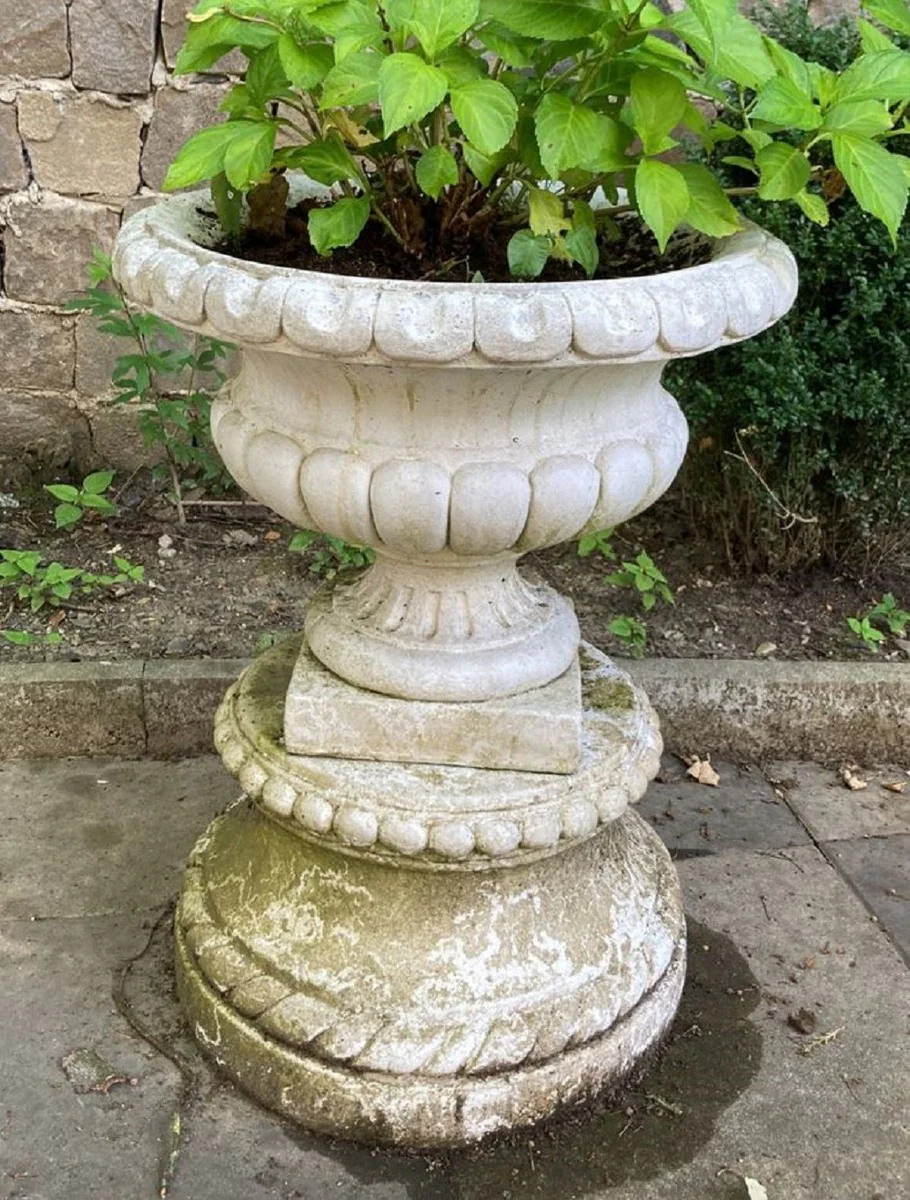 Casa Padrino maceta barroco con pedestal blanco Ø 55 x A. 73 cm - Magnífico macetero con pedestal redonda de estilo barroco - Accesorios de decoración de jardín barroco