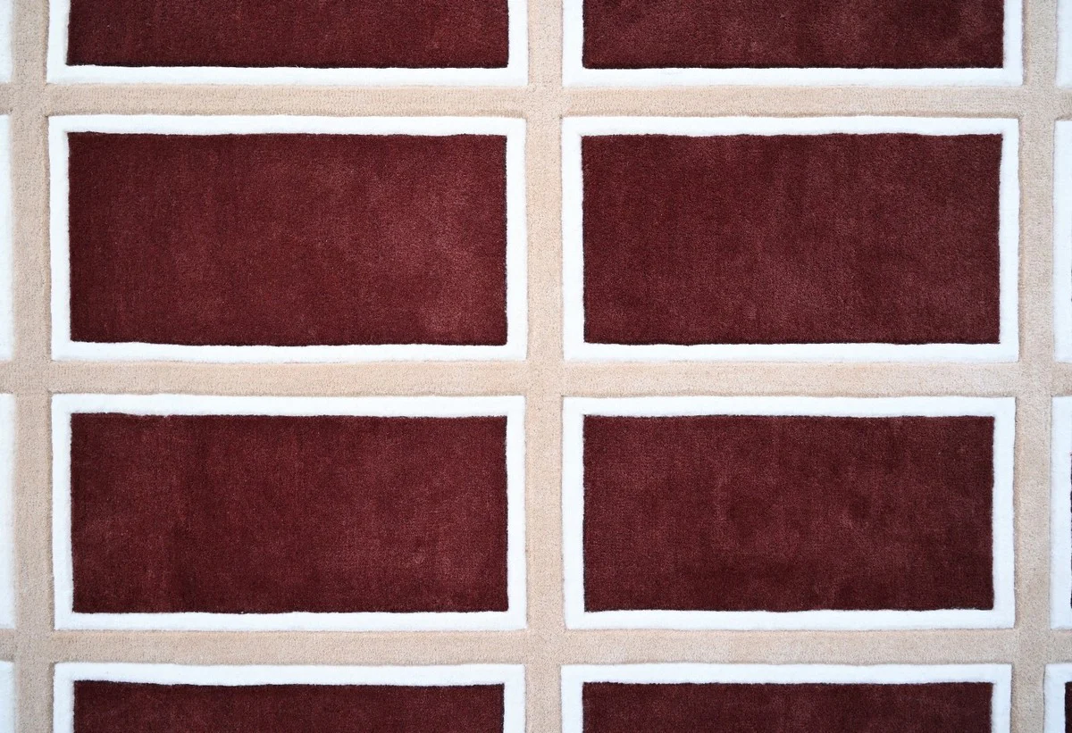 Casa Padrino alfombra de lujo con patrón de meandros rojo burdeos / crema 300 x 400 cm