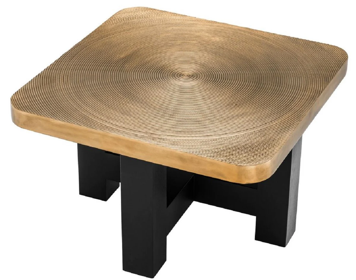 Casa Padrino mesa de centro de lujo lat¨®n / negro 64 x 64 x H. 40 cm - Mesa de centro de lujo con plato de mesa en dise?o de disco de ¨¢rbol - Muebles de sal¨®n de lujo