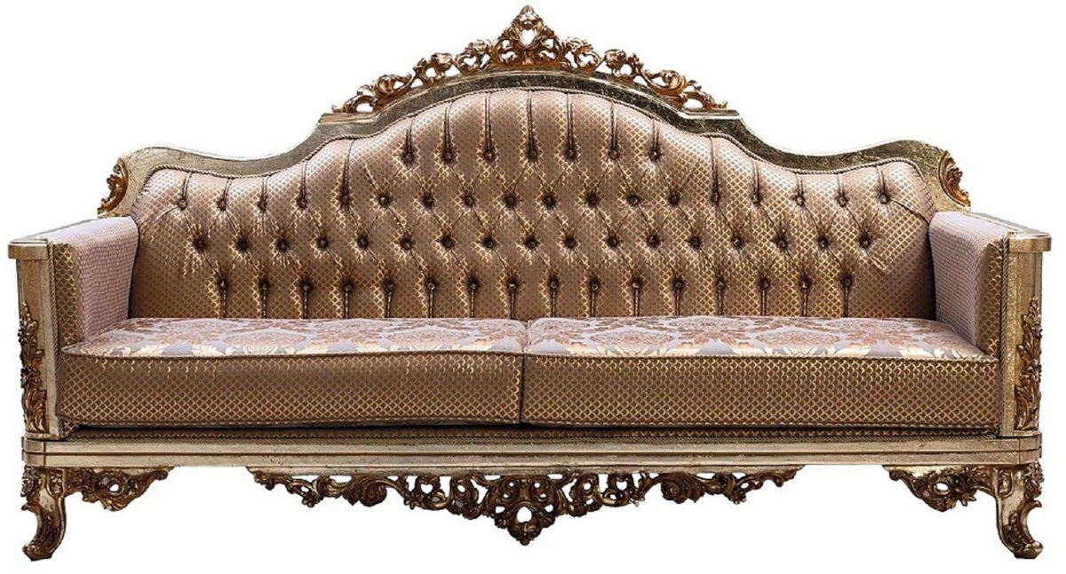 Casa Padrino conjunto de sala de estar barroco de lujo cobre / plata antigua / oro - 2 Sof¨¢s Barrocos y 2 Sillones Barrocos y 1 Mesa de Centro Barroco - Muebles de sal¨®n barroco
