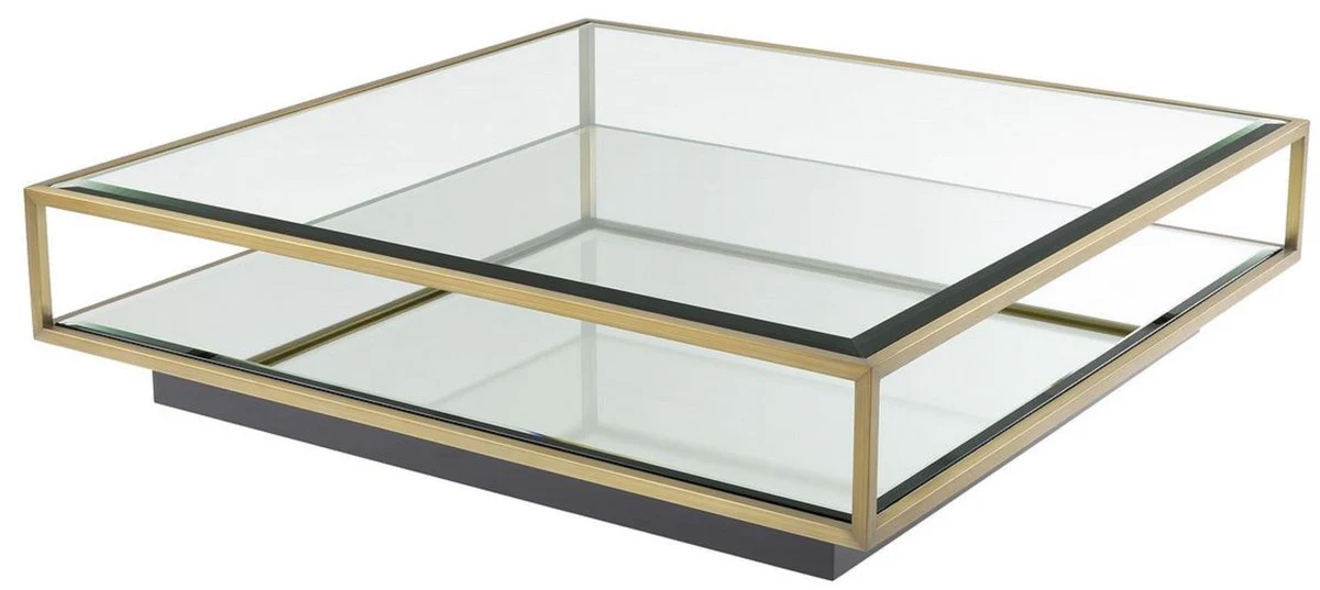 Casa Padrino mesa de centro de lujo lat¨®n / negro 120 x 120 x A. 30 cm - Mesa de sal¨®n cuadrada de acero inoxidable con espejo y tapa de vidrio - Muebles de sal¨®n - Calidad de Lujo