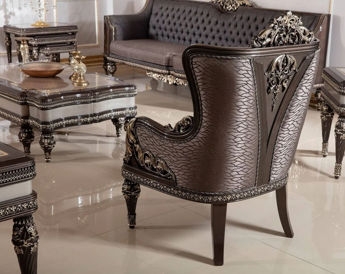 Casa Padrino mesa de centro barroco de lujo gris / marr¨®n oscuro / oro - Magn¨ªfica mesa de sal¨®n de madera maciza en estilo barroco - Muebles de sal¨®n barrocos - Noble y Magn¨ªfico