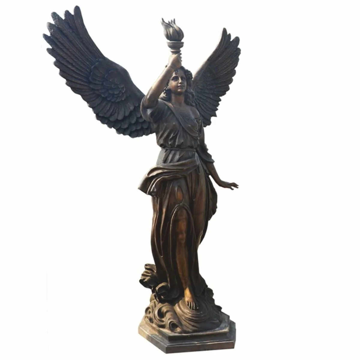 Casa Padrino escultura de lat¨®n decorativa de jard¨ªn Art Nouveau ¨¢ngel con antorcha derecha bronce A. 210 cm