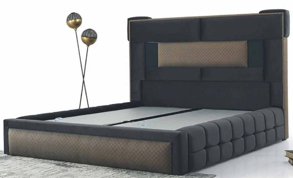 Casa Padrino cama doble de lujo gris / marrón - Cama moderna de madera maciza - Muebles de Dormitorio y de Hotel Moderno - Colección de Lujo