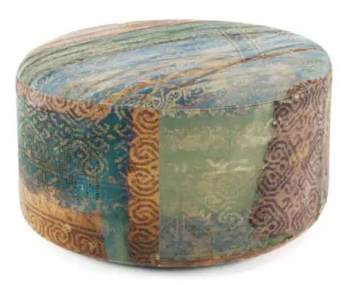 Casa Padrino Reposapi¨¦s de Lujo Multicolor ? 75 x A. 30 cm - Taburete Redondo de Terciopelo - Muebles de Sal¨®n - Muebles de Hotel - Muebles de Lujo - Int¨¦rieur de Lujo