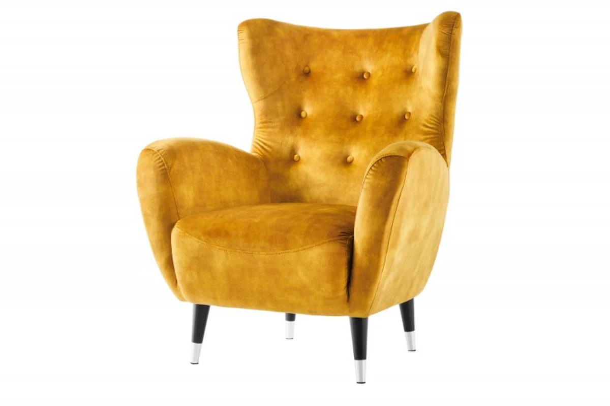 Sill¨®n Chesterfield amarillo mostaza / negro / sill¨®n orejero plateado de Casa Padrino