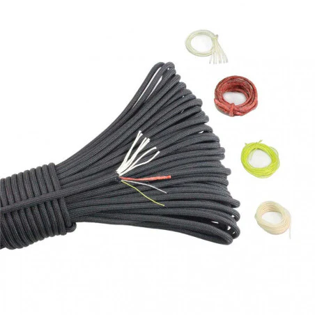 Cordón North Star Fire Paracord 550 de 7+3 hebras con hilo de fuego, coser y pesca – por metro negro