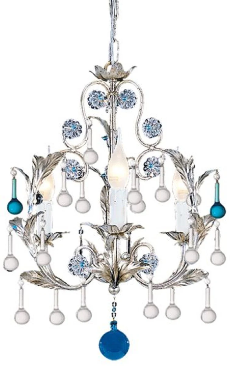 Casa Padrino araña de luces barroco de lujo plata / azul Ø 39 x A. 50 cm - Magnífica lámpara de araña con cristal de Murano - Calidad de lujo