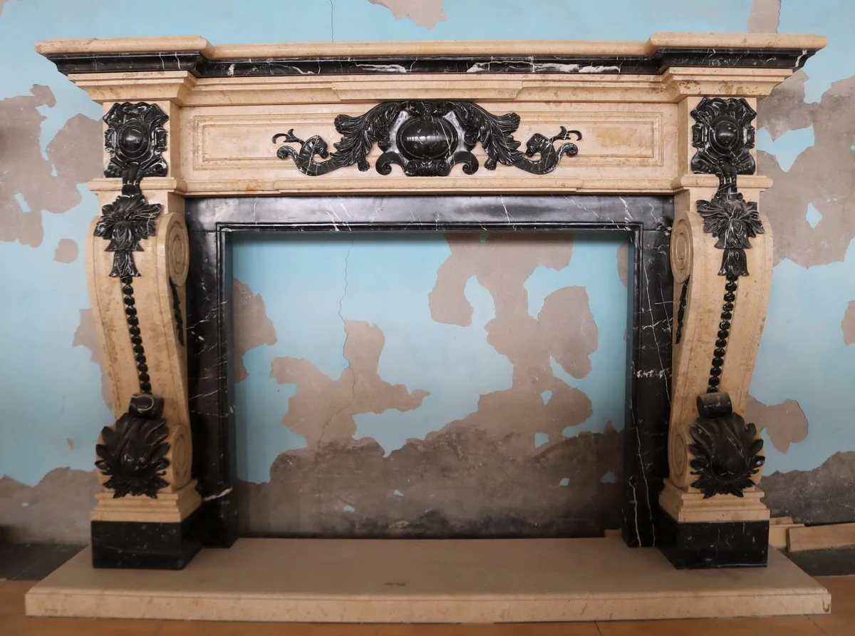 Casa Padrino marco de chimenea de m¨¢rmol barroco de lujo beige / negro 228 x A. 165 cm