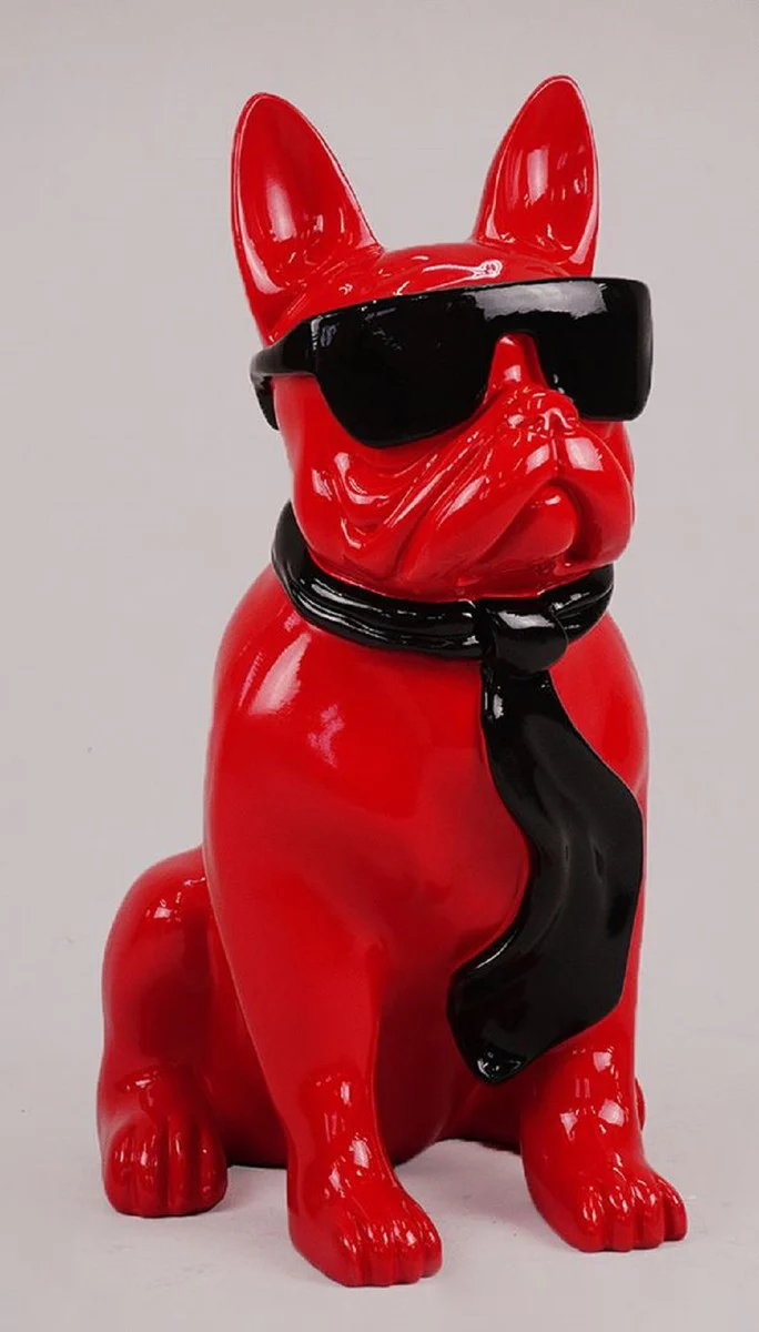 Casa Padrino figura decorativa de lujo perro bulldog rojo / negro A. 65 cm - Escultura decorativa de resina - Decoraci¨®n sal¨®n - Figura animal decorativa de lujo