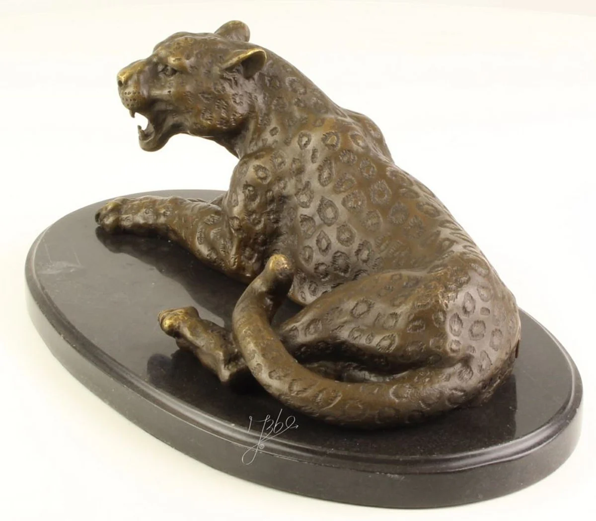 Casa Padrino figura / escultura de bronce de lujo leopardo sobre base de mármol 28,4 x 16,5 x H. 11,4 cm - Decoración de Salón