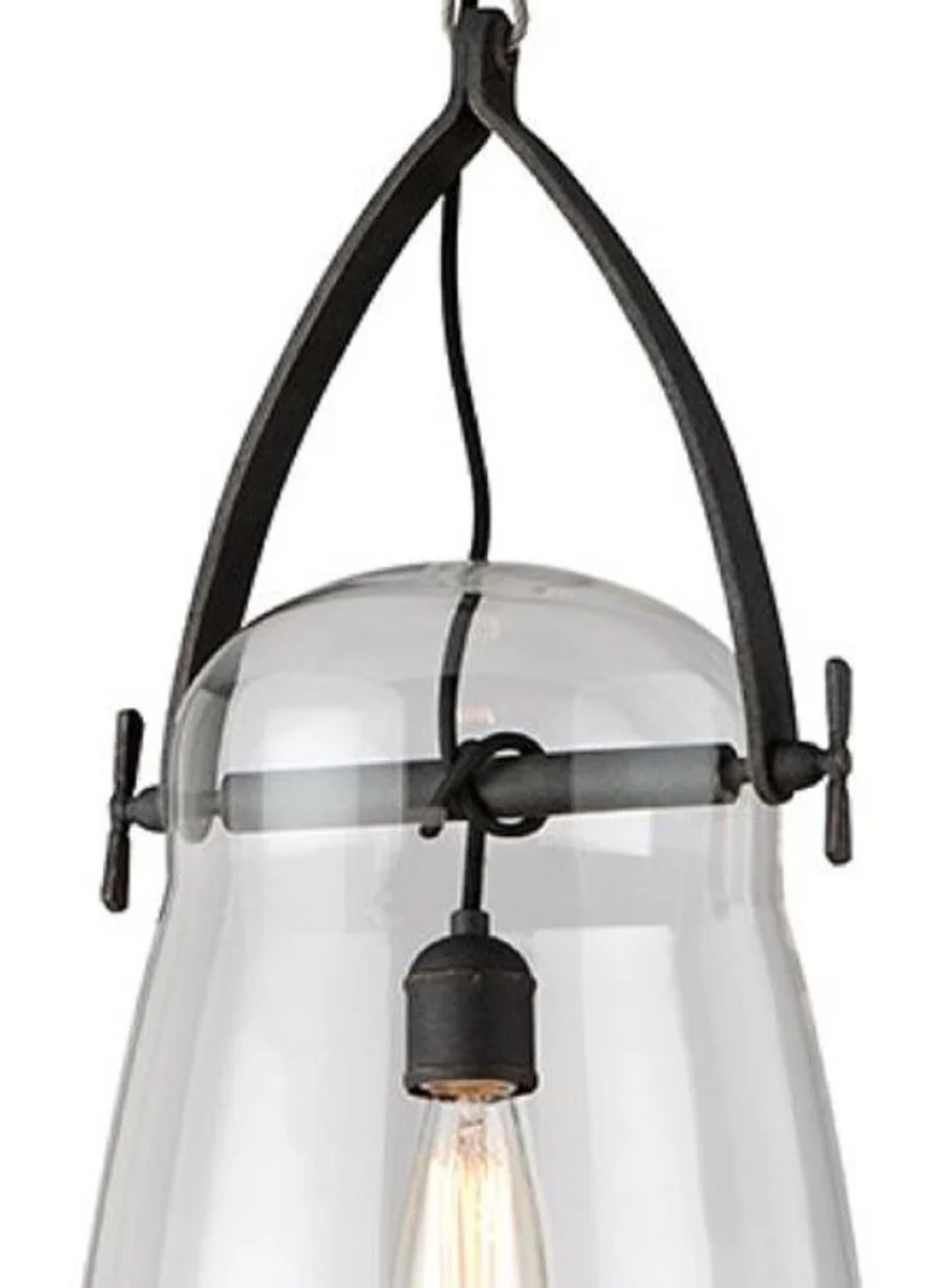 Casa Padrino lámpara colgante de lujo negro Ø 30,5 x H. 61 cm - Lámpara Colgante con Pantalla de Vidrio Redonda