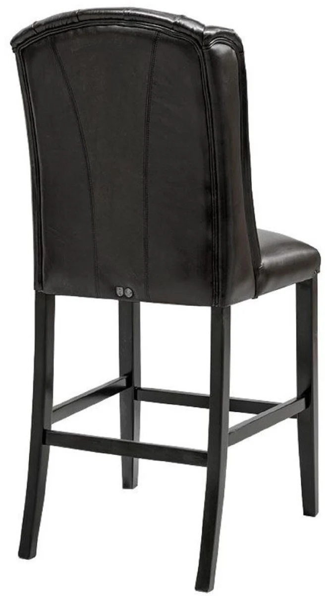 Casa Padrino silla de bar Chesterfield de lujo de cuero genuina negro 75 x 65 x A. 106 cm - Taburete de bar de madera maciza con cuero de b¨²falo - Muebles de Bar Chesterfield