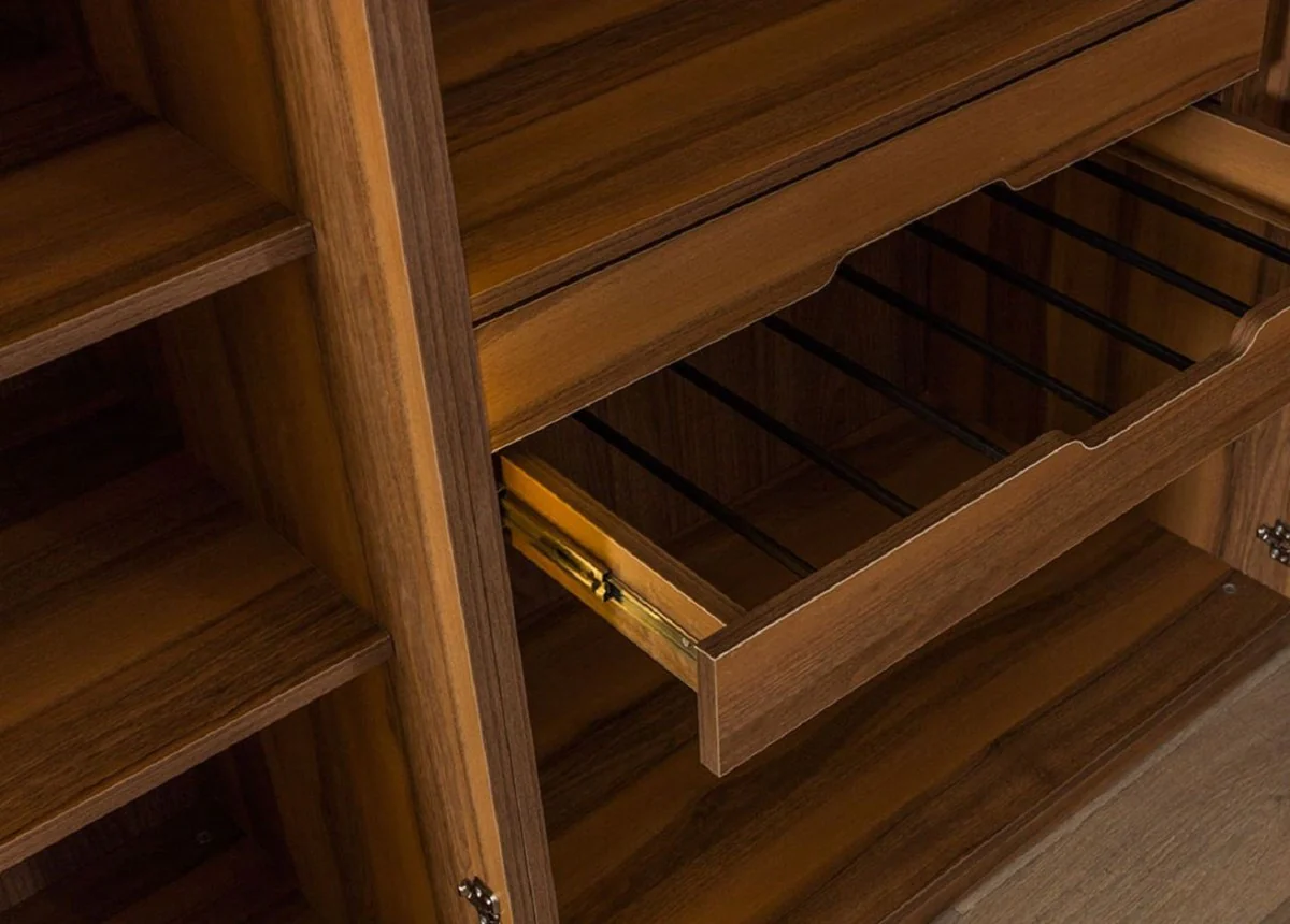 Casa Padrino armario de lujo marr¨®n / negro 250 x A. 220 cm - Armario de dormitorio de madera maciza con 5 puertas de cristal e iluminaci¨®n LED - Muebles de Dormitorio de Lujo