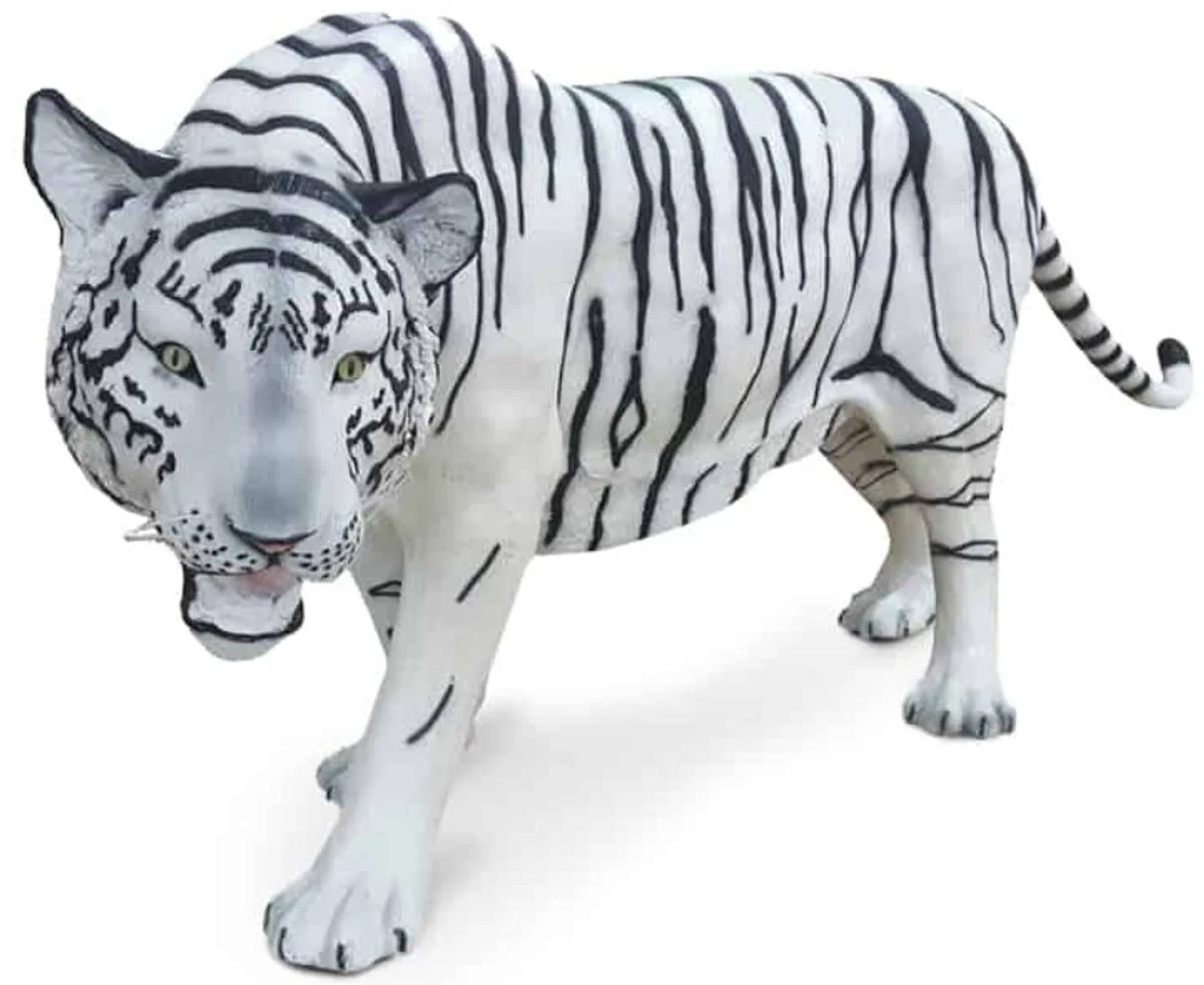 Casa Padrino figura decorativa de lujo tigre blanco / negro 250 x 55 x H. 90 cm - Figura decorativa de tamaño natural - Figura de animal enorme - Escultura decorativa de jardín