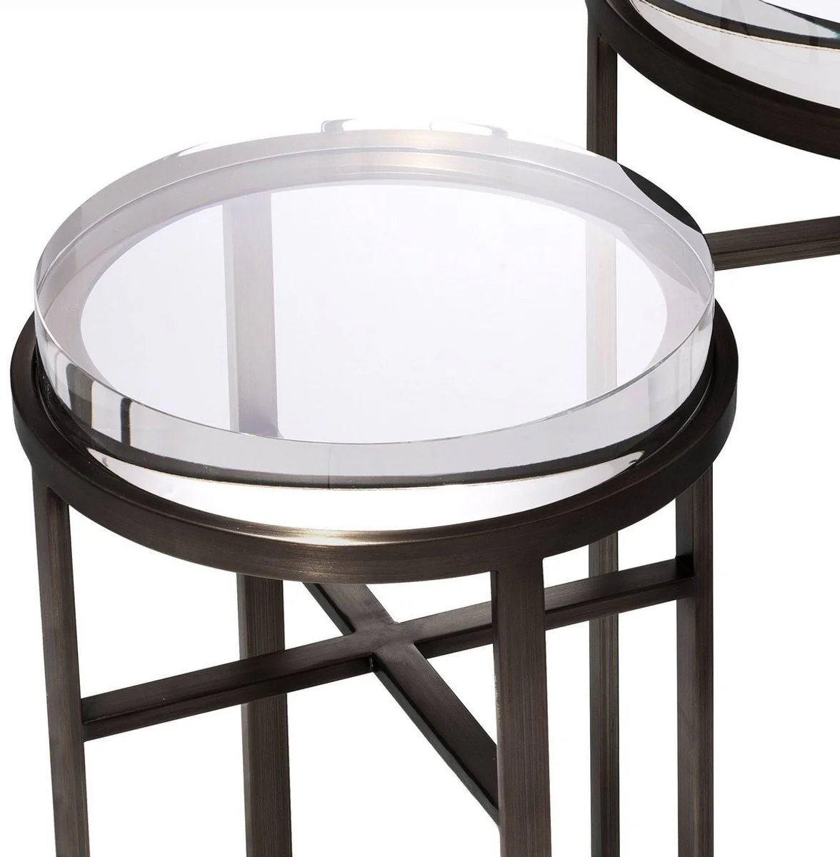 Casa Padrino conjunto de mesa auxiliar de lujo bronze - 2 Mesas redondas de acero inoxidable con tapa de vidrio - Muebles de Sal¨®n de Lujo