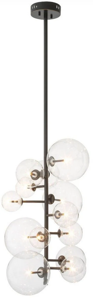 Casa Padrino lámpara de araña halógena de lujo bronce 26 x 26 x A. 71 cm - Lámpara de araña moderna con pantallas de vidrio redondas - Colección de Lujo