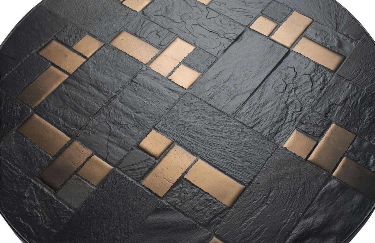 Casa Padrino mesa de centro de lujo multicolor / negro ? 50 x H. 53 cm - Mesa de Caf¨¦ Redonda con Azulejos de Pizarra y Baldosas de Cer¨¢mica