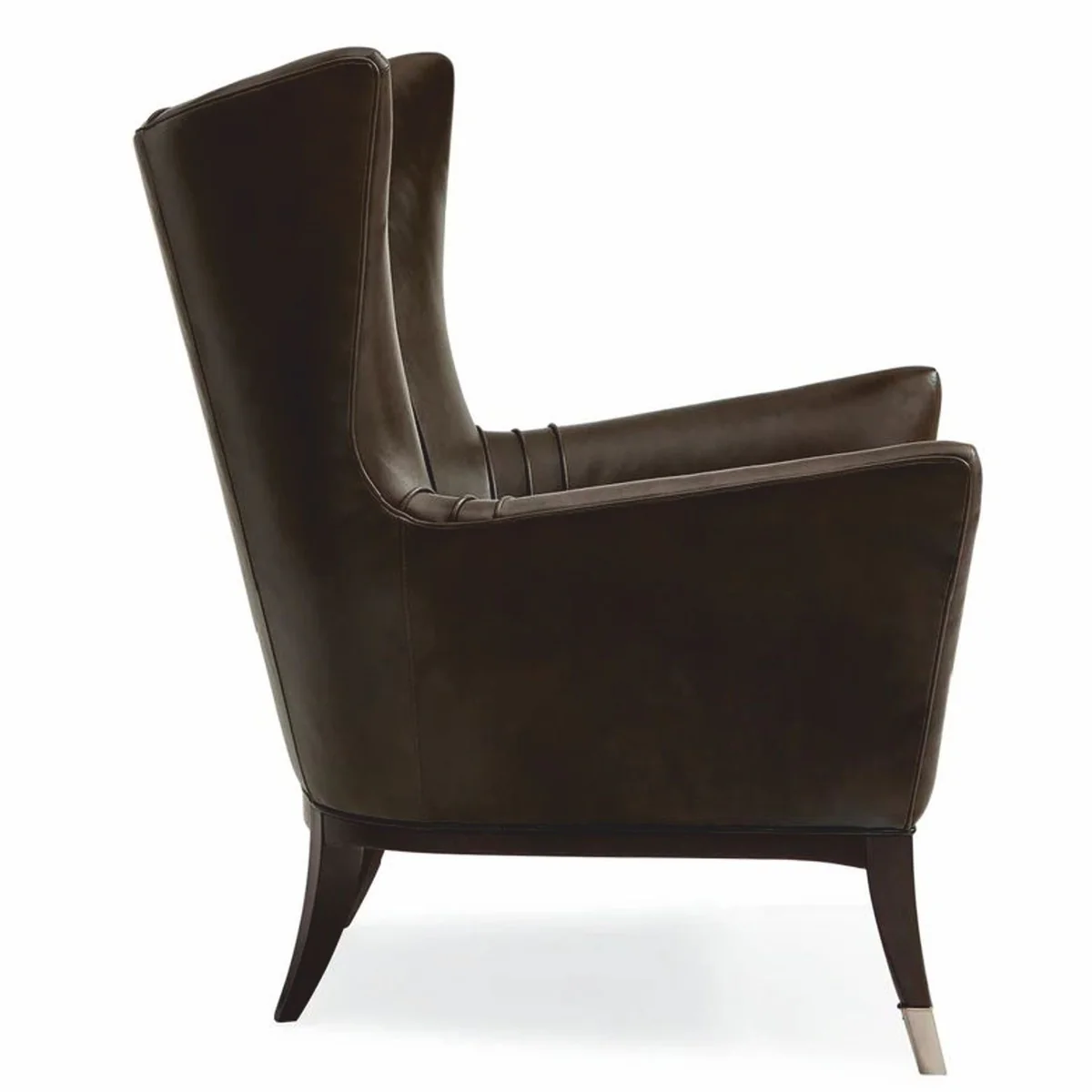 Casa Padrino sill¨®n orejero Art Deco de lujo en piel marr¨®n / negro / plata Al. 102 cm