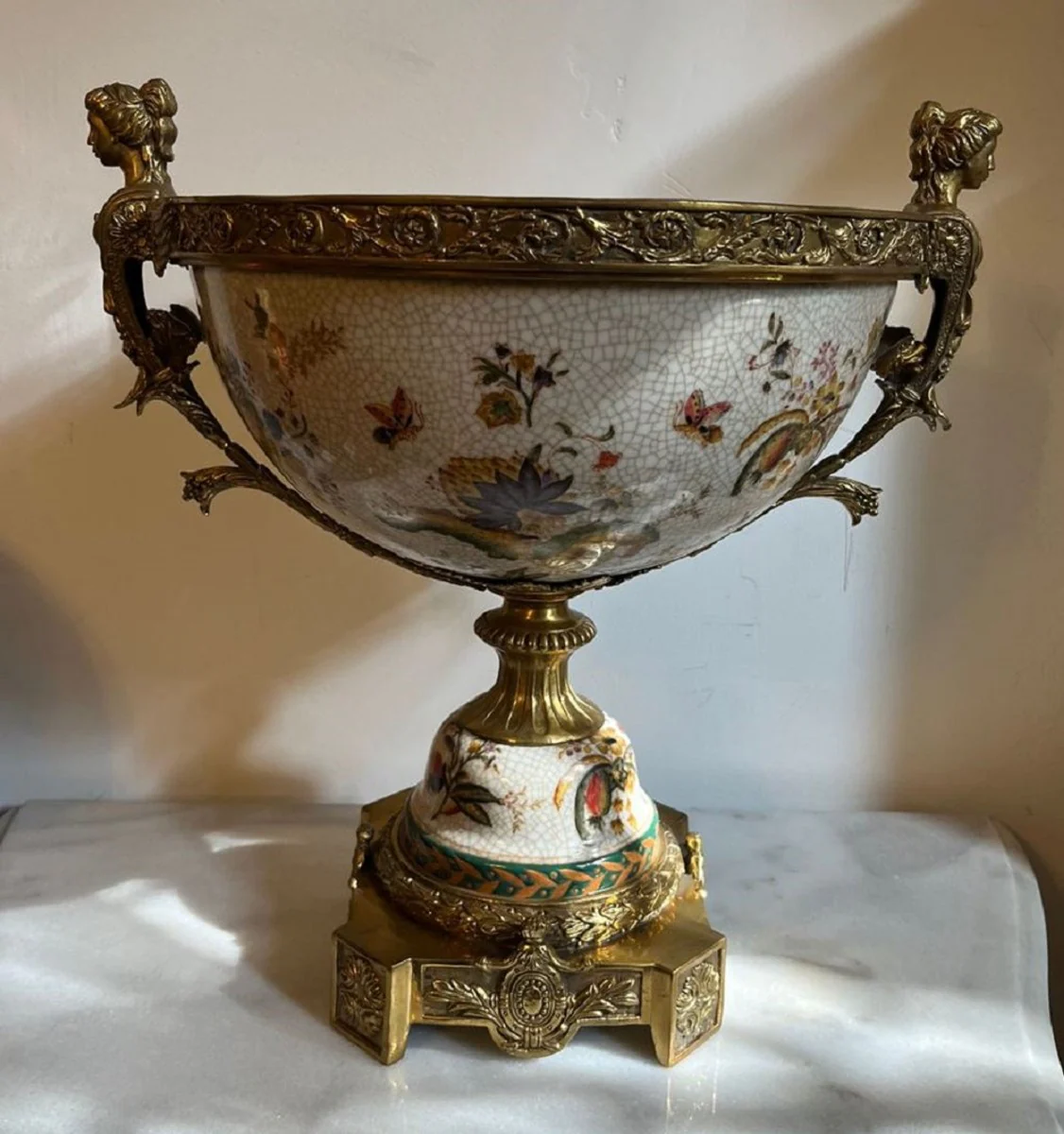 Casa Padrino cuenco de porcelana Art Nouveau multicolor / latón 40 x A. 42 cm - Magnífico cuenco de porcelana - Accesorios Decorativos Barrocos y Art Nouveau