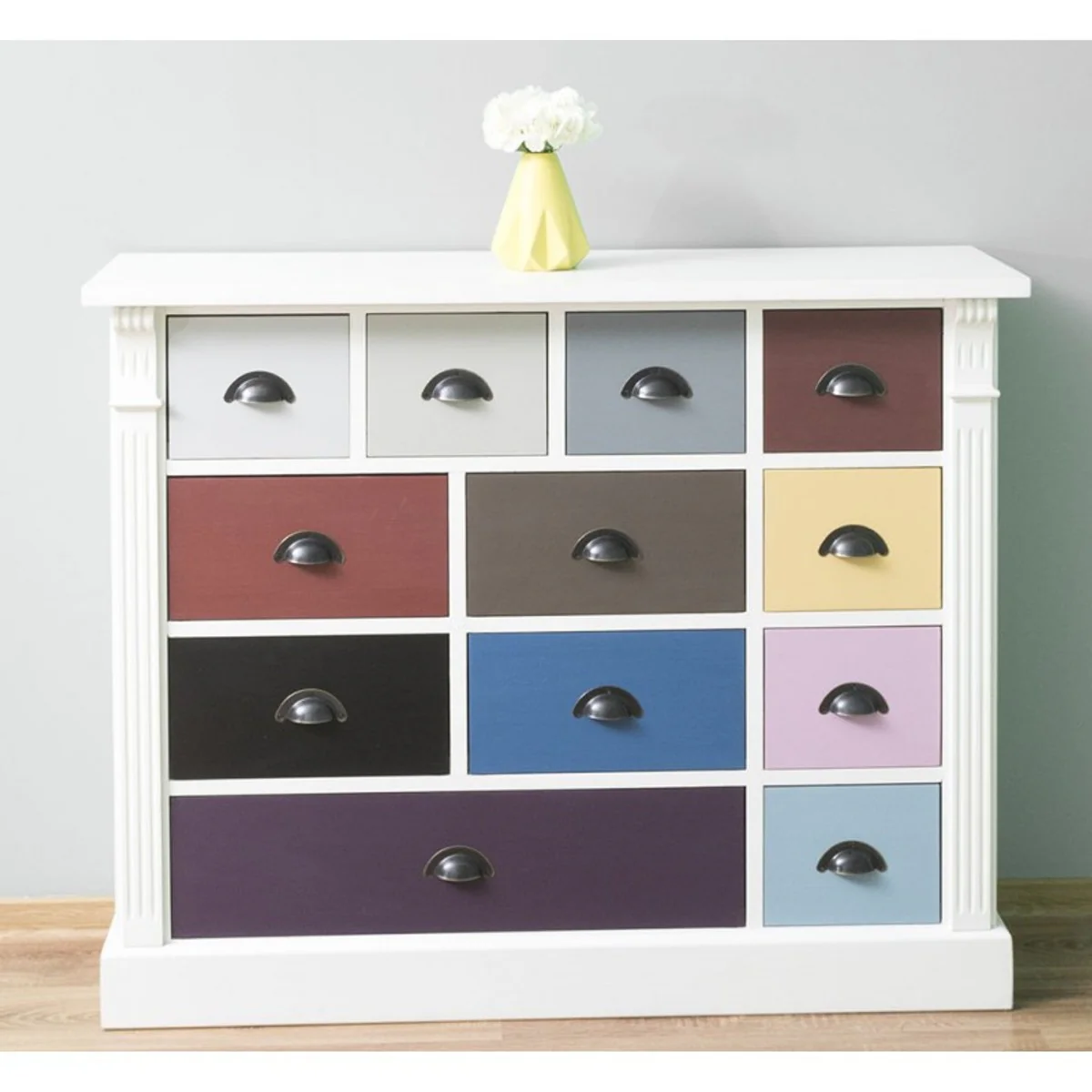 C¨®moda de estilo r¨²stico Casa Padrino blanca con 12 cajones coloridos - muebles de oficina en estilo r¨²stico