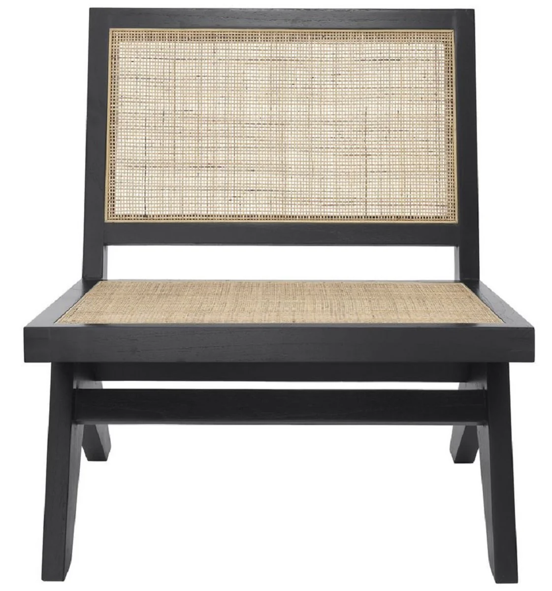 Casa Padrino sill¨®n de sal¨®n de lujo negro / natural 69,5 x 74 x A. 76 cm - Sill¨®n de madera maciza con tejido de rat¨¢n - Muebles de Lujo