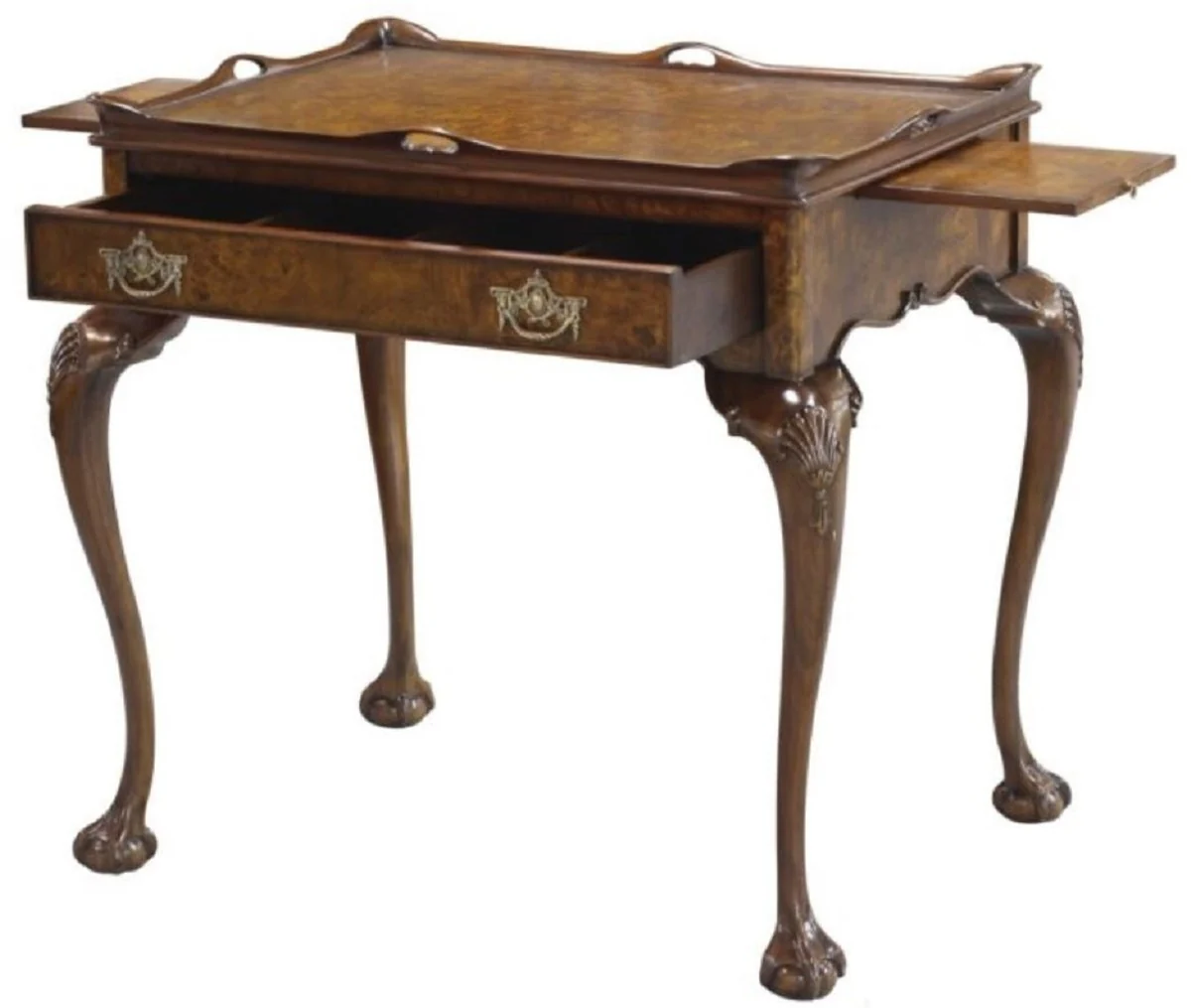 Casa Padrino mesa auxiliar Art Nouveau de lujo con caj¨®n y bandeja extra¨ªble marr¨®n 78 x 57 x A. 78 cm - Elegante mesa de t¨¦ - Muebles de sal¨®n Barrocos y Art Nouveau - Calidad de Lujo