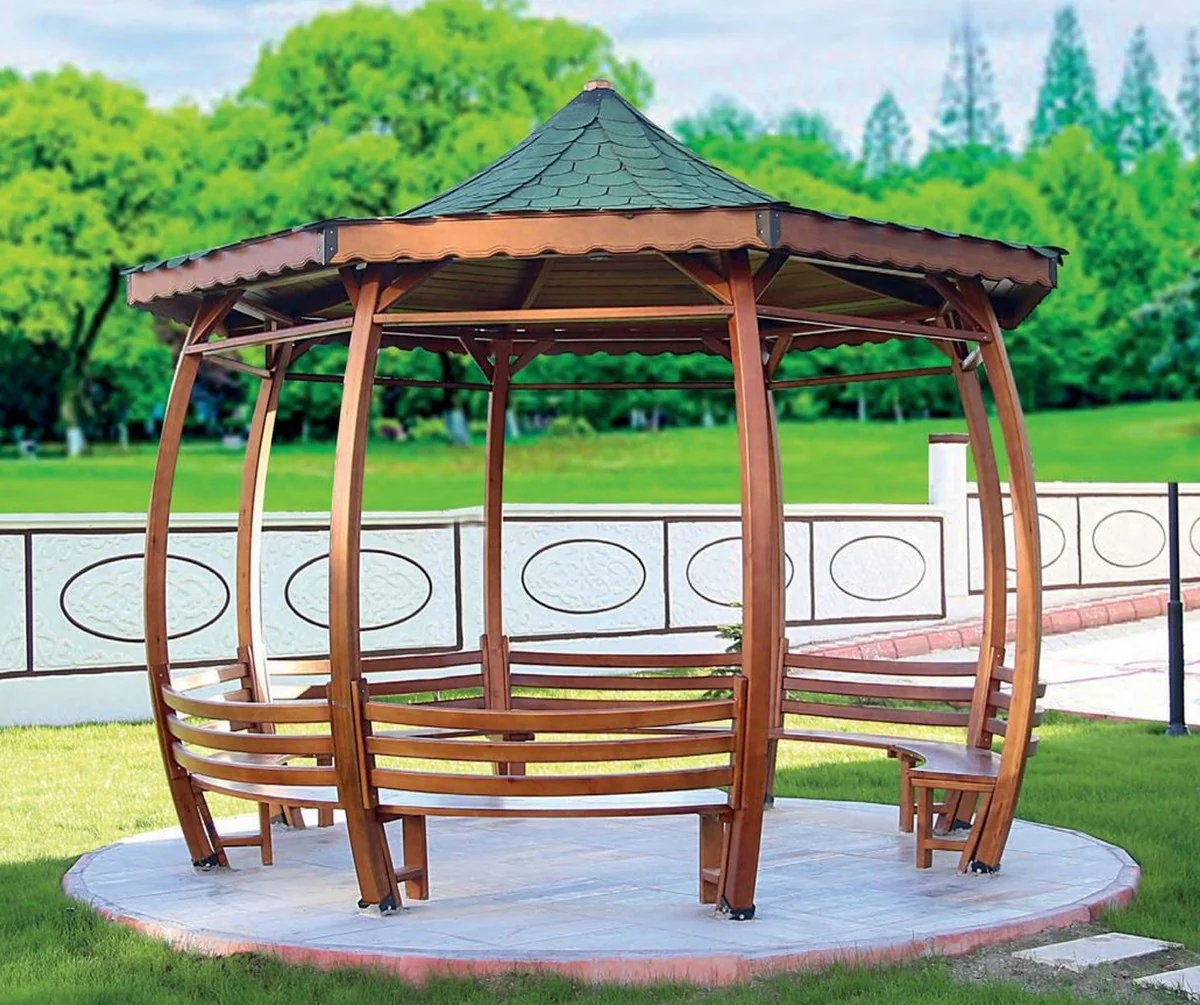 Casa Padrino pabell¨®n con bancos marr¨®n / verde 400 x 400 x A. 335 cm - Muebles de jard¨ªn y parque