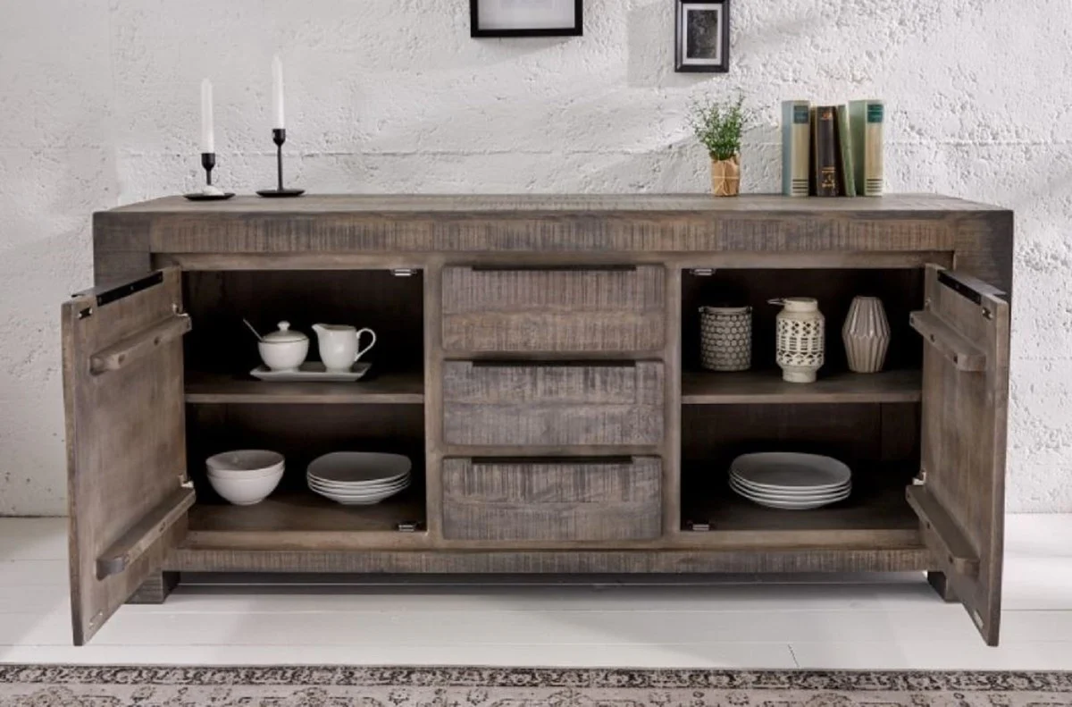 Casa Padrino aparador de estilo campestre gris 175 x 50 x A. 76 cm - Armario de madera maciza con 2 puertas y 3 cajones - Muebles de Salón