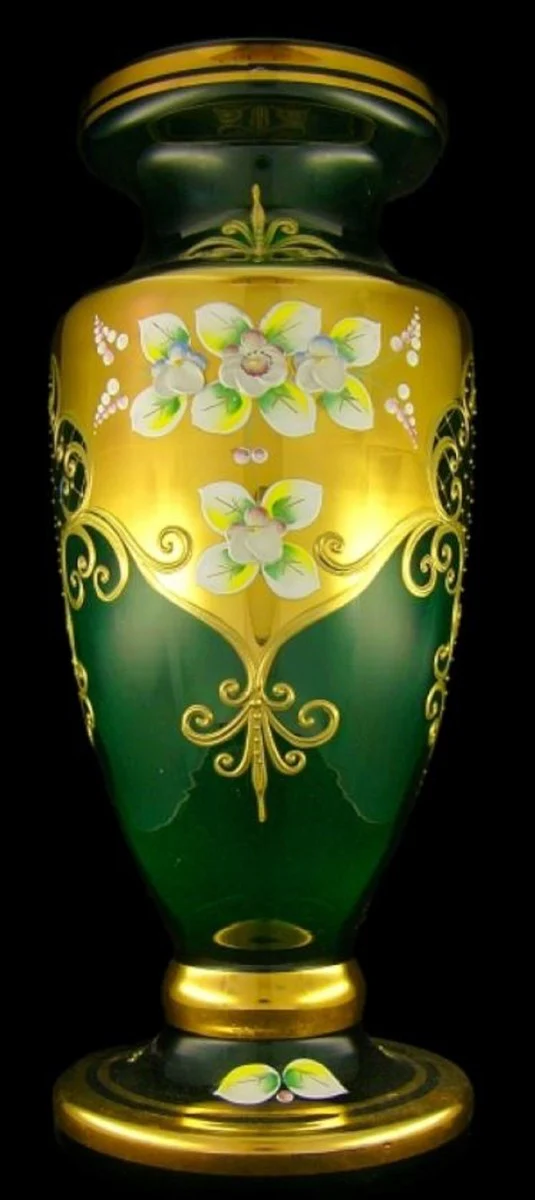 Casa Padrino florero de vidrio barroco de lujo verde / multicolor / oro A. 60 cm - Magnífico jarrón de flores hecho a mano y pintado a mano - Accesorios de decoración barroco