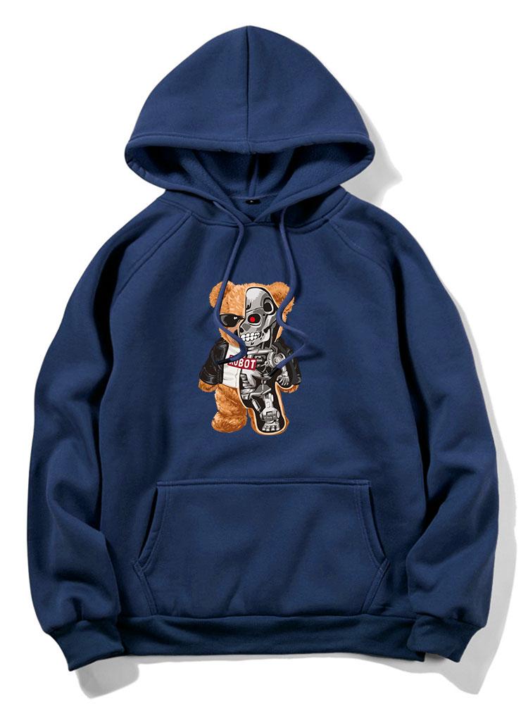 Robotic Bear Print Hoodie