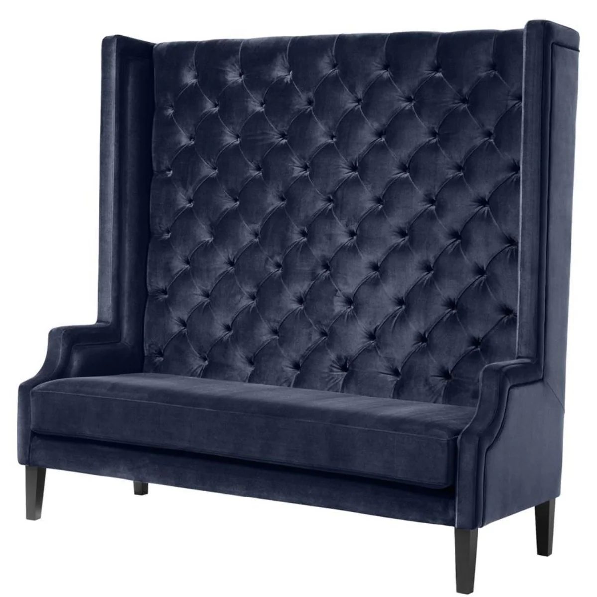 Casa Padrino sof¨¢ con respaldo alto de lujo azul medianoche / negro 160 x 68 x H. 160 cm - Sof¨¢ de Terciopelo Chesterfield de Lujo
