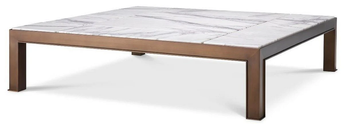 Casa Padrino mesa de centro de lujo lat¨®n antiguo / blanco / violeta 119 x 119 x A. 29 cm - Mesa de sal¨®n moderna de acero inoxidable con tapas de m¨¢rmol - Muebles de Sal¨®n