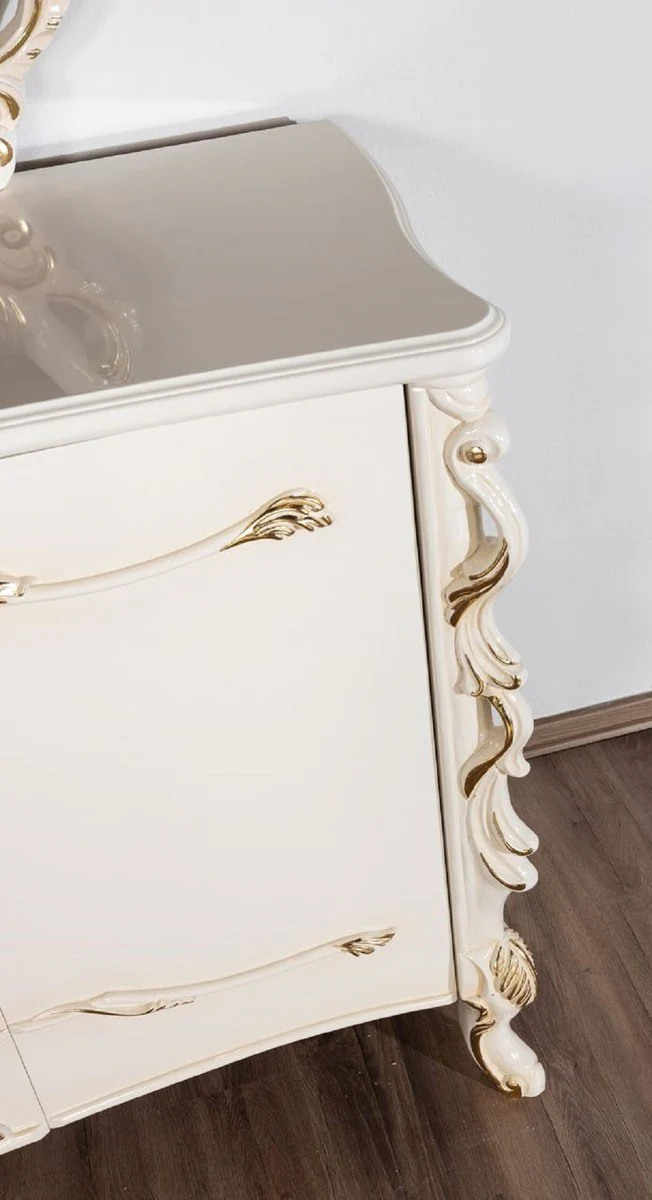 Casa Padrino aparador barroco de lujo blanco / oro - Gabinete de madera maciza de estilo barroco con 4 puertas - Muebles de comedor de lujo en estilo barroco - Muebles de comedor barrocos