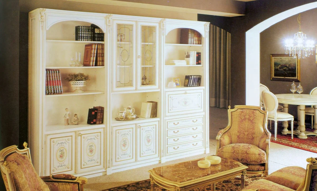 Casa Padrino gabinete barroco de lujo blanco / multicolor / oro - Gabinete de sal¨®n barroco hecho a mano - Muebles de sal¨®n barrocos - Calidad de Lujo - Hecho en Italia