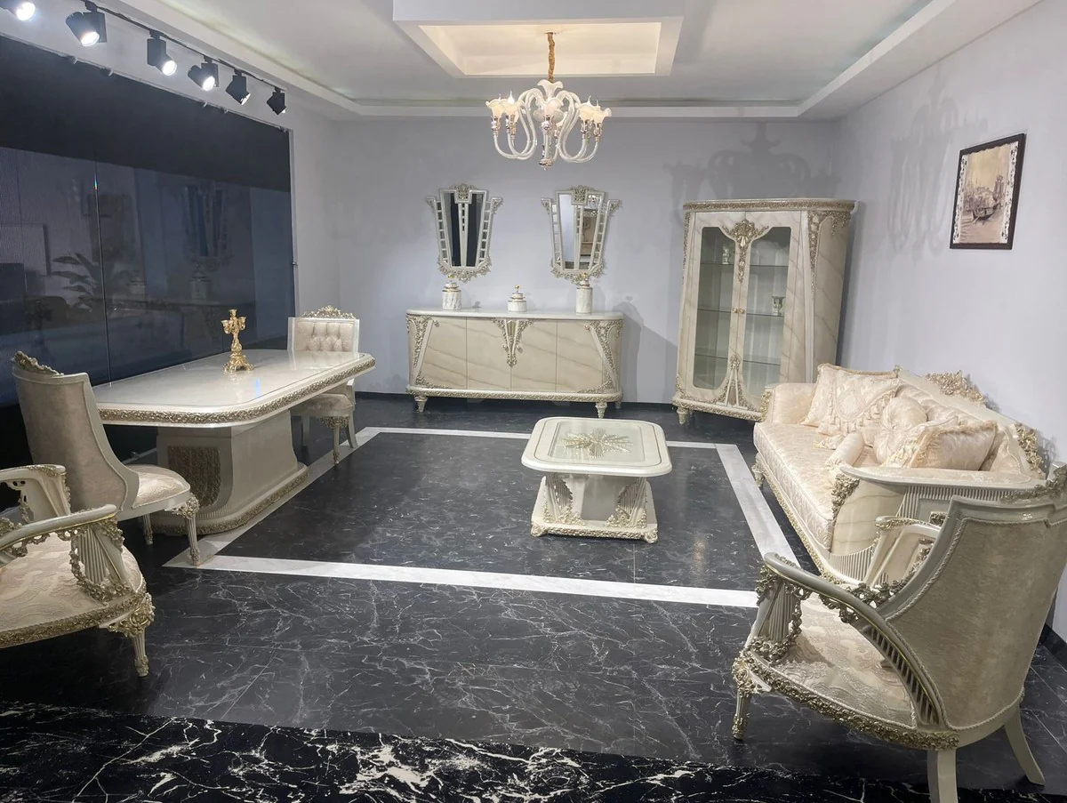 Casa Padrino vitrina barroco de lujo beige / gris / oro - Magn¨ªfica vitrina de madera maciza con 2 puertas de vidrio - Muebles de lujo en estilo barroco - Muebles barrocos - Noble y Magn¨ªfico