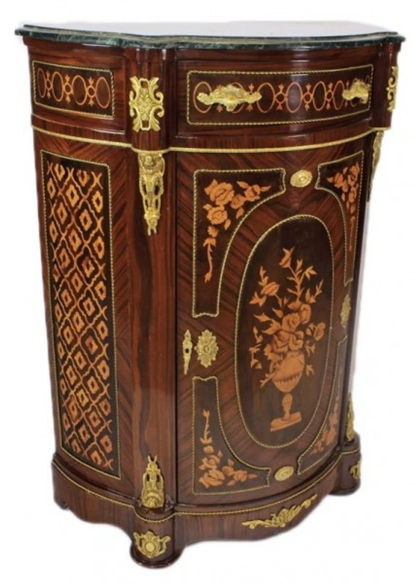 Casa Padrino Empire dressers cabinet with marble top mahogany dark brown inlays - Baroque Furniture Chest
