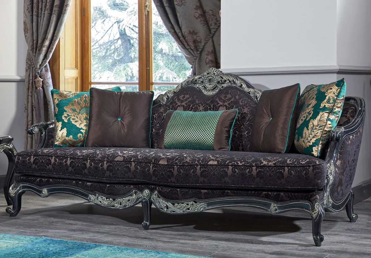 Casa Padrino Sof¨¢ Barroco de Lujo Negro / Verde / Oro 240 x 88 x H. 105 cm - Muebles de Sal¨®n en Estilo Barroco